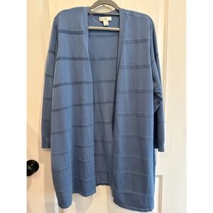 CJ Banks Women's 3X Blue Striped Open Front Rayon Blend Duster Cardigan